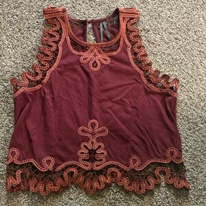 Anthropologie Burgundy Lace Crop Top